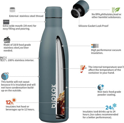25Oz Insulated Water Bottle Double Wall Vacuum Insulated Stainless Steel Water Bottles for Spots Keep Cold and Hot,Dark Grey