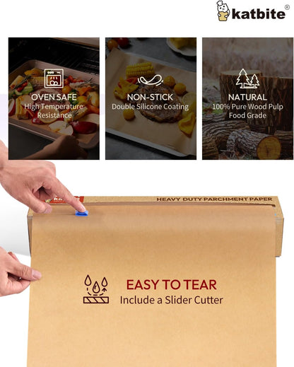 Heavy Duty Parchment Paper Roll for Baking, 15 in X 210 Ft, 260 Sq.Ft Baking Paper with Slide Cutter, Easy to Cut & Non-Stick Cooking Paper for Bread, Cookies, Air Fryer, Steaming, Grilling