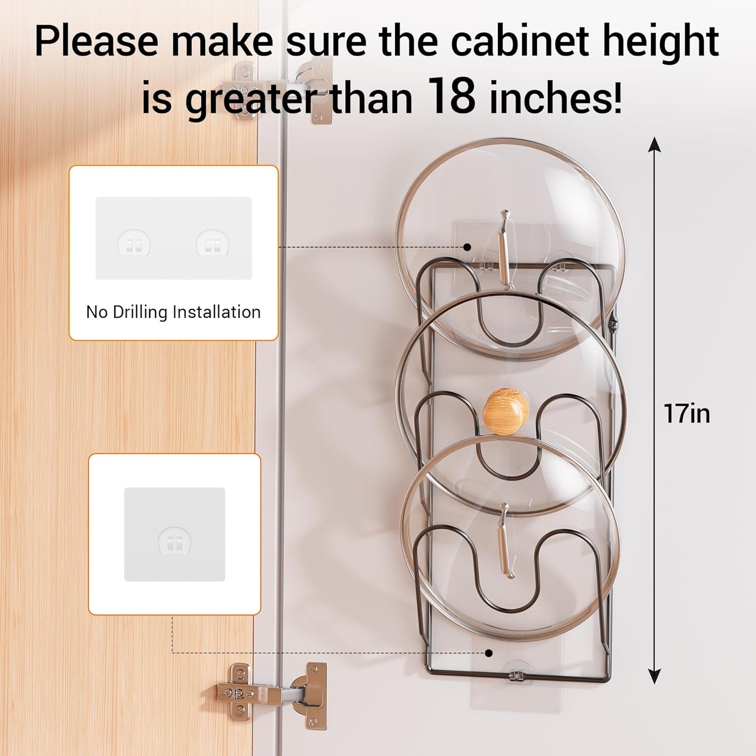 2 Pack Pot Lid Organizer Rack for Cabinet Door/Wall, 6-Tier Pot Lid Holders inside Cabinet Door, No Drilling Adhesive Wall/Door Mounted Rustproof Pots and Pans Lid Organizers for Kitchen Storage Black