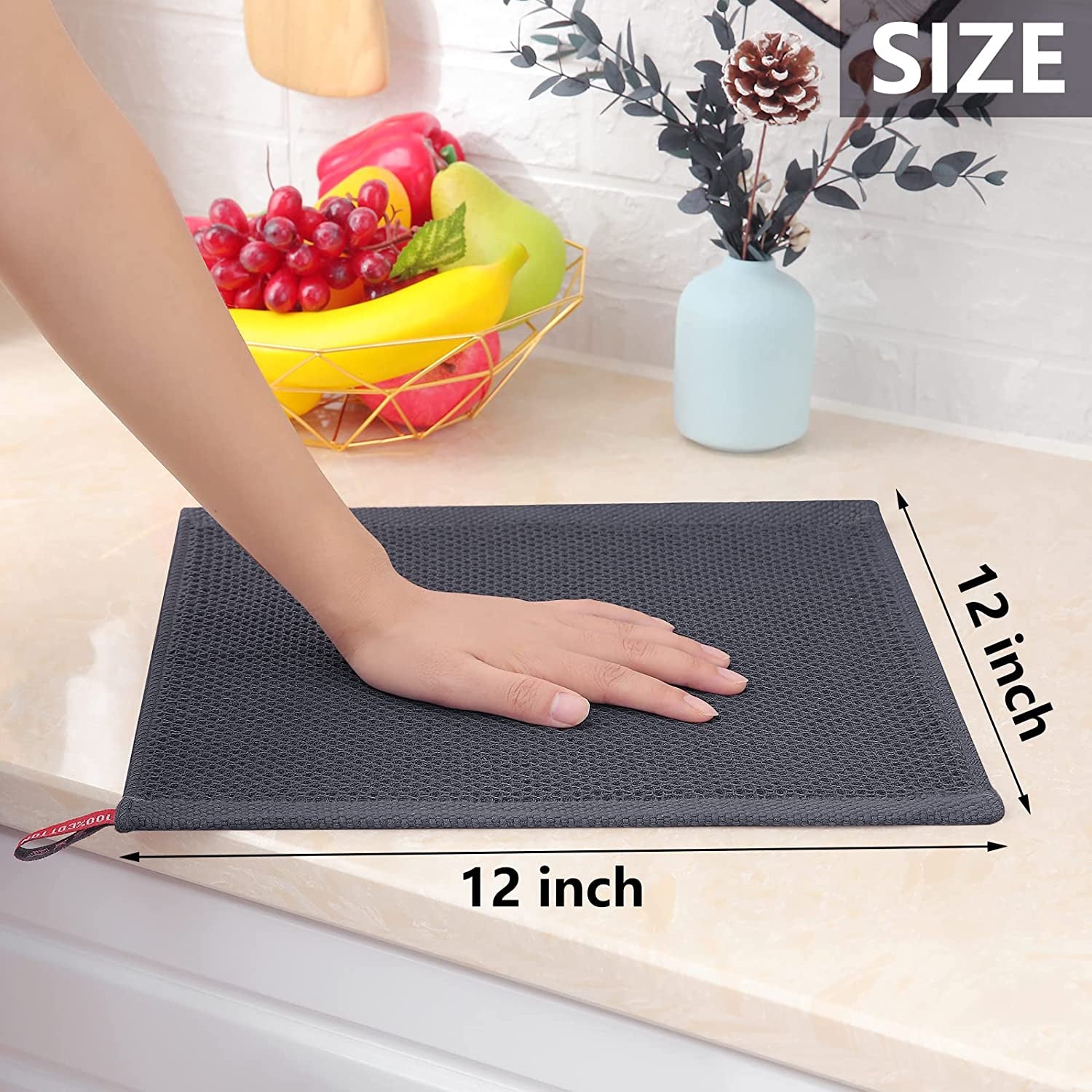 100% Cotton Kitchen Dish Cloths(Dark Grey, 12 X 12 Inches, 6-Pack) and Swedish Dishcloths for Kitchen(Grey, 10 Pack), Reusable and Eco-Friendly Cellulose Sponge Cloths