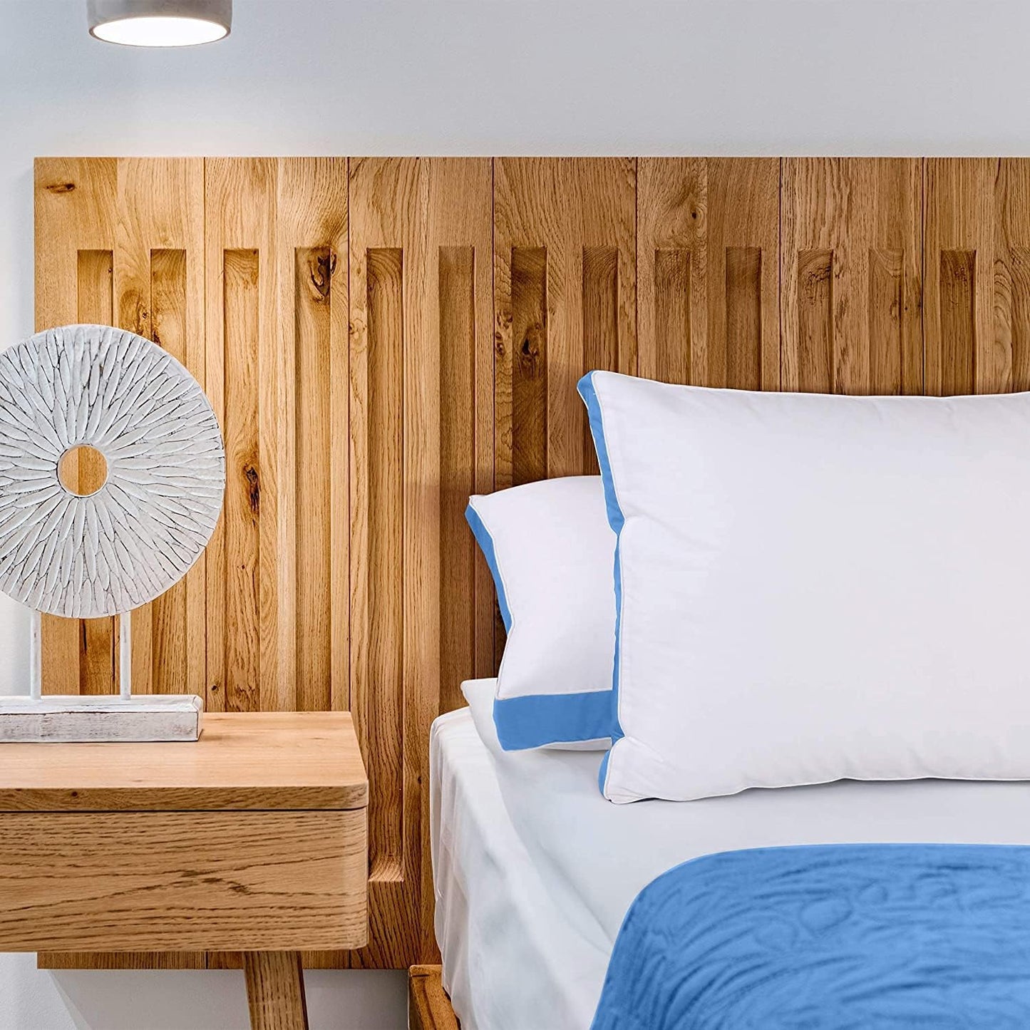 Bed Pillows for Sleeping Queen Size (Blue), Set of 2, Cooling Hotel Quality, Gusseted Pillow for Back, Stomach or Side Sleepers