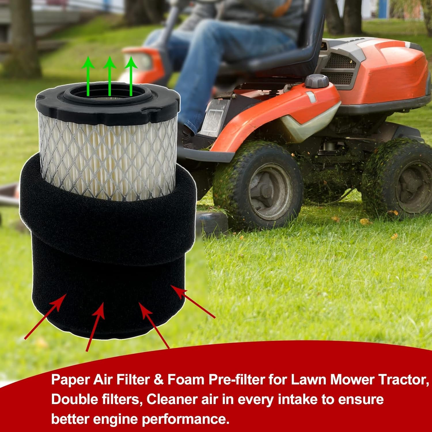Replacement Air Filter for Lawn Mower Tractor Air Cleaner Compatible with Briggs Stratton 796031 591334 797704 Husqvarna YTH22V46 John Deere D100