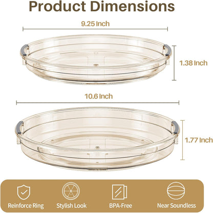 2 Pack Lazy Susan Turntable Organizer for Cabinet, 10.6'' 9.25'' Condiment Organizer for Refrigerator, Kitchen Pantry, Medicine Cabinet Organizer, Spices Rack Organization, Bathroom, Amber