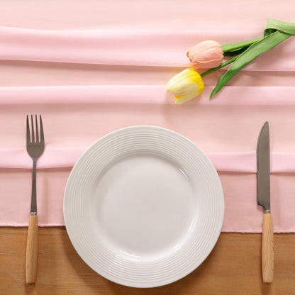 Blush Pink Chiffon Table Runner Fall Thanksgiving Boho Rustic 10Ft 29X120 Inches Wedding Runner Sheer Bridal Shower Decorations