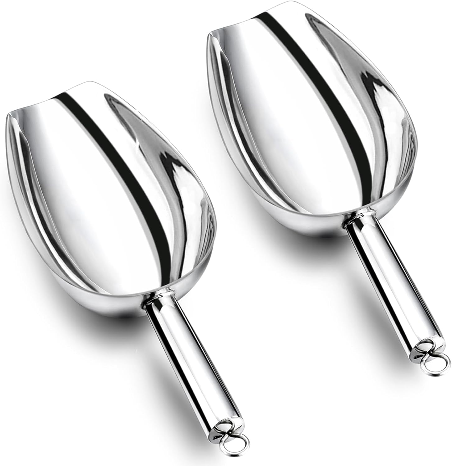 12 Ounce Ice Scoop Set of 2, Stainless Steel Large Food Scoop for Candy Bean Rice Flour Popcorn Cereal, Mirror Finish & Hanging Loop, Sturdy & Dishwasher Safe