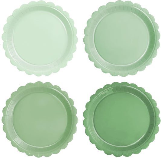 24 Pcs Sage Green Paper Plates Gradient Green Party Plates 7”Disposable round Dessert Plates for Birthday Wedding Bridal Engagement Baby Shower Party Supplies Dessert Plates Tableware
