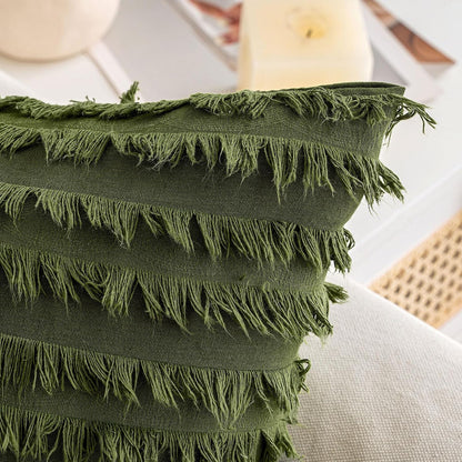 Pack of 2 Decorative Boho Throw Pillow Covers 20X20 Inch Sage Green Pillowcases Linen Striped Jacquard Pattern Pillow Covers Modern Farmhouse Home Decor for Spring Sofa Living Room Couch