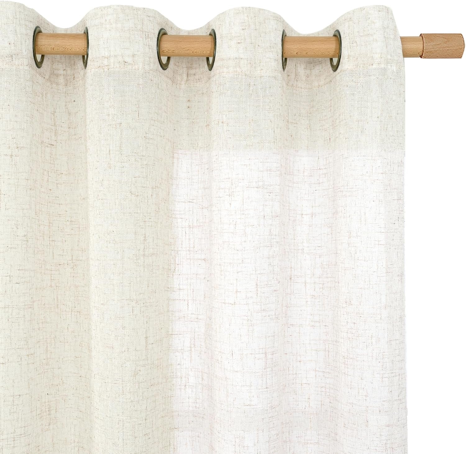 Linen Semi Sheer Curtains 63 Inch Length 2 Panels, Light Filtering Neutral Window Bedroom Curtains Farmhouse Boho Bronze Grommet Drapes for Kitchen/Living Room, Cream, 34 X 63 Inch