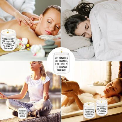 Friends Birthday Christmas Gifts for Women, Friend Funny Scented Soy Candles Gift, Our Friendship White Candle Premium Lavender Scent