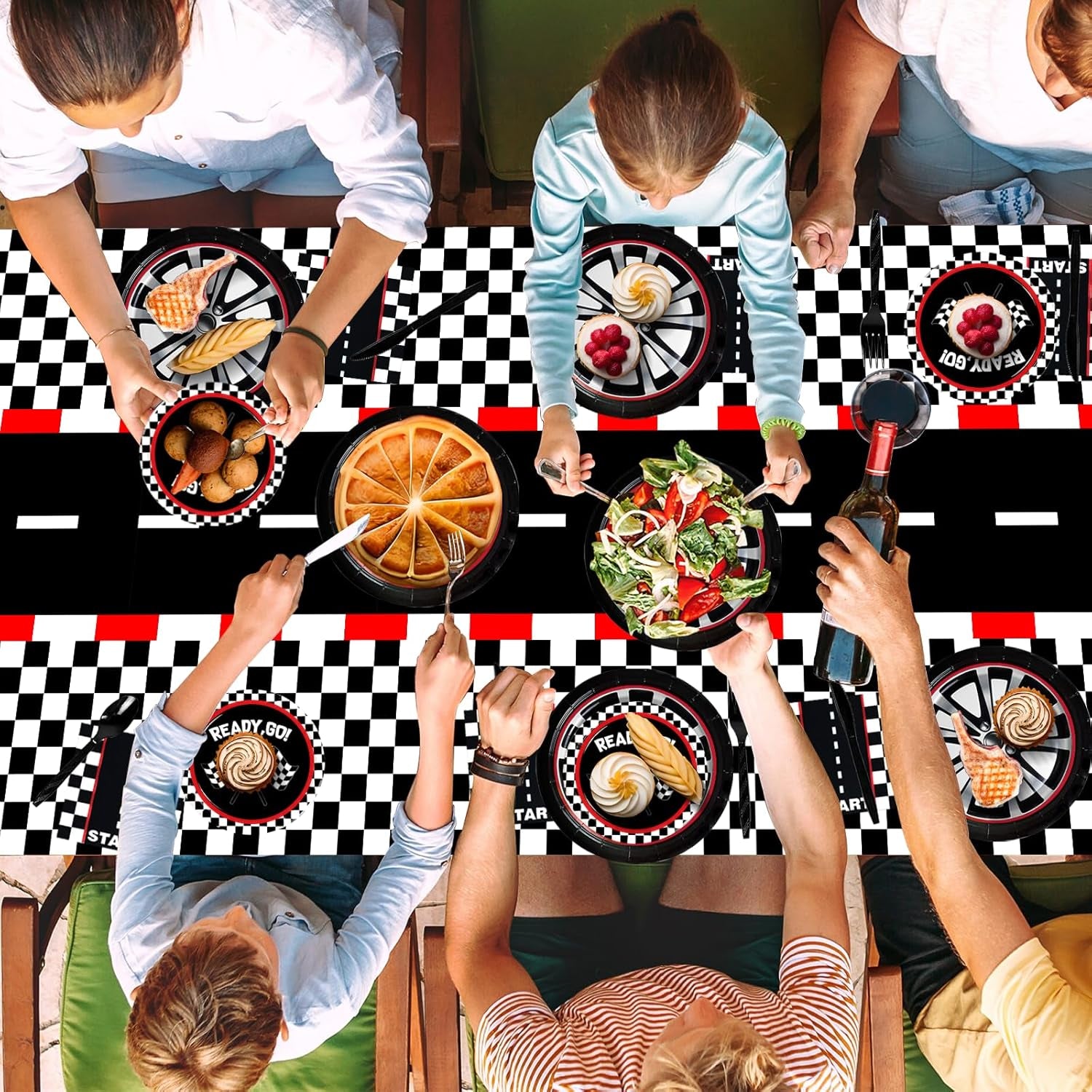 2 PCS Racing Car Theme Tablecloths Car Disposable Plastic Tablecloths Black Checkered Flag Table Covers Racetrack Rectangular Tablecloth for Race Car Birthday Party Decorations, 54 X 108 Inch