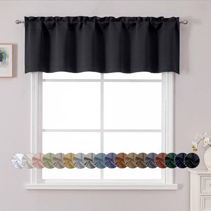 Black Valance for Window, Blackout Small Kitchen Curtain for Bedroom/Living Room, Rod Pocket Privacy Short Window Treatment Valance RV Bunk Panels, 60" Wx14 L