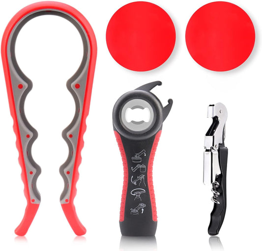 5 Pack Jar Opener for Seniors with Arthritis, Easy Twist Lid Opener Jar Opener for Opening Jars with 2 PCS Rubber Jar Gripper, Multi Can Openers Prime for Seniors with Arthritis