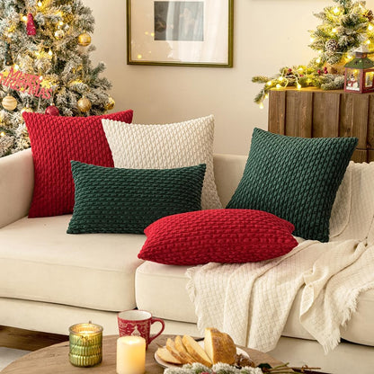 Christmas Army Green Throw Pillow Covers Soft Corduroy Decorative Set of 2 Boho Striped Pillow Covers Pillowcases Farmhouse Home Decor for Couch Bed Sofa Living Room 18X18 Inch