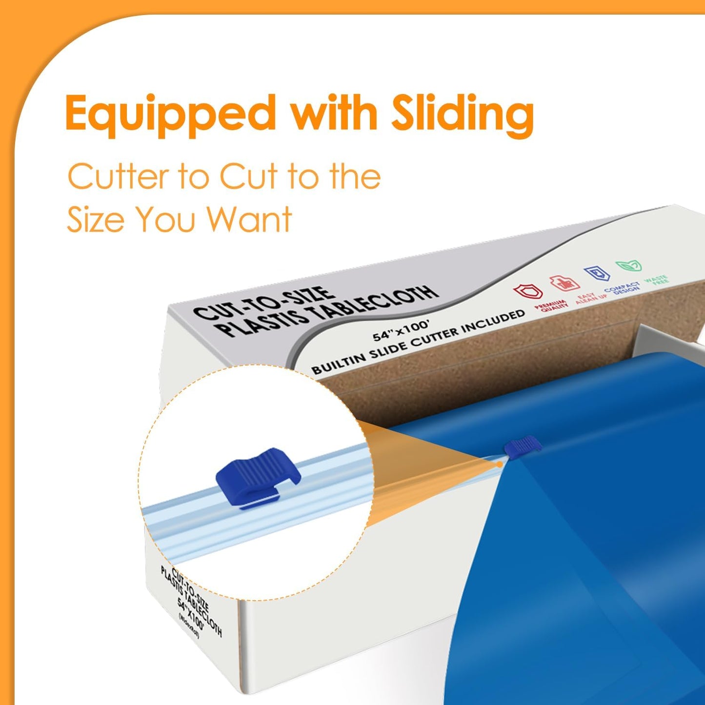 Blue Disposable Plastic Table Cloth Roll 54" X 100', Plastic Table Cover with Cutter Box, Cut to Size Disposable Tablecloth for Parties