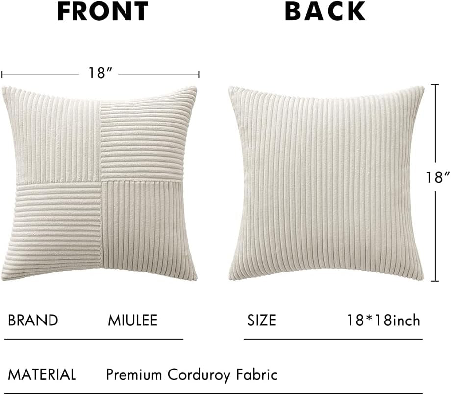 Beige Corduroy Pillow Covers Pack of 2 Boho Decorative Spliced Throw Pillow Covers Soft Solid Couch Pillowcases Cross Patchwork Textured Cushion Covers for Living Room Bed Sofa 18X18 Inch