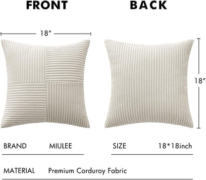 Beige Corduroy Pillow Covers Pack of 2 Boho Decorative Spliced Throw Pillow Covers Soft Solid Couch Pillowcases Cross Patchwork Textured Cushion Covers for Living Room Bed Sofa 18X18 Inch