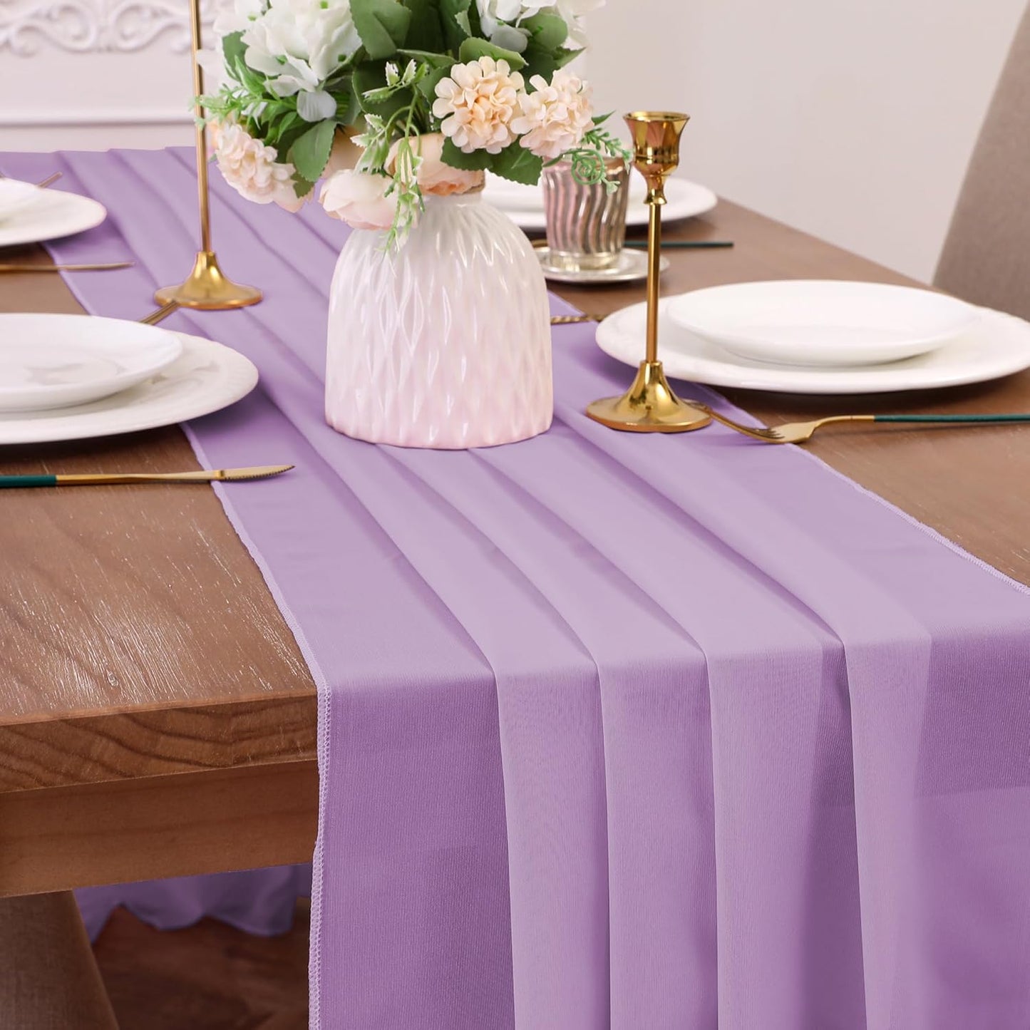 Lilac Table Runner 10FT Chiffon Table Runner 28 X 120 Inches Wedding Table Runner Romantic Table Deco for Bridal Shower Birthday Party Cake Table, 2 Packs, Lilac