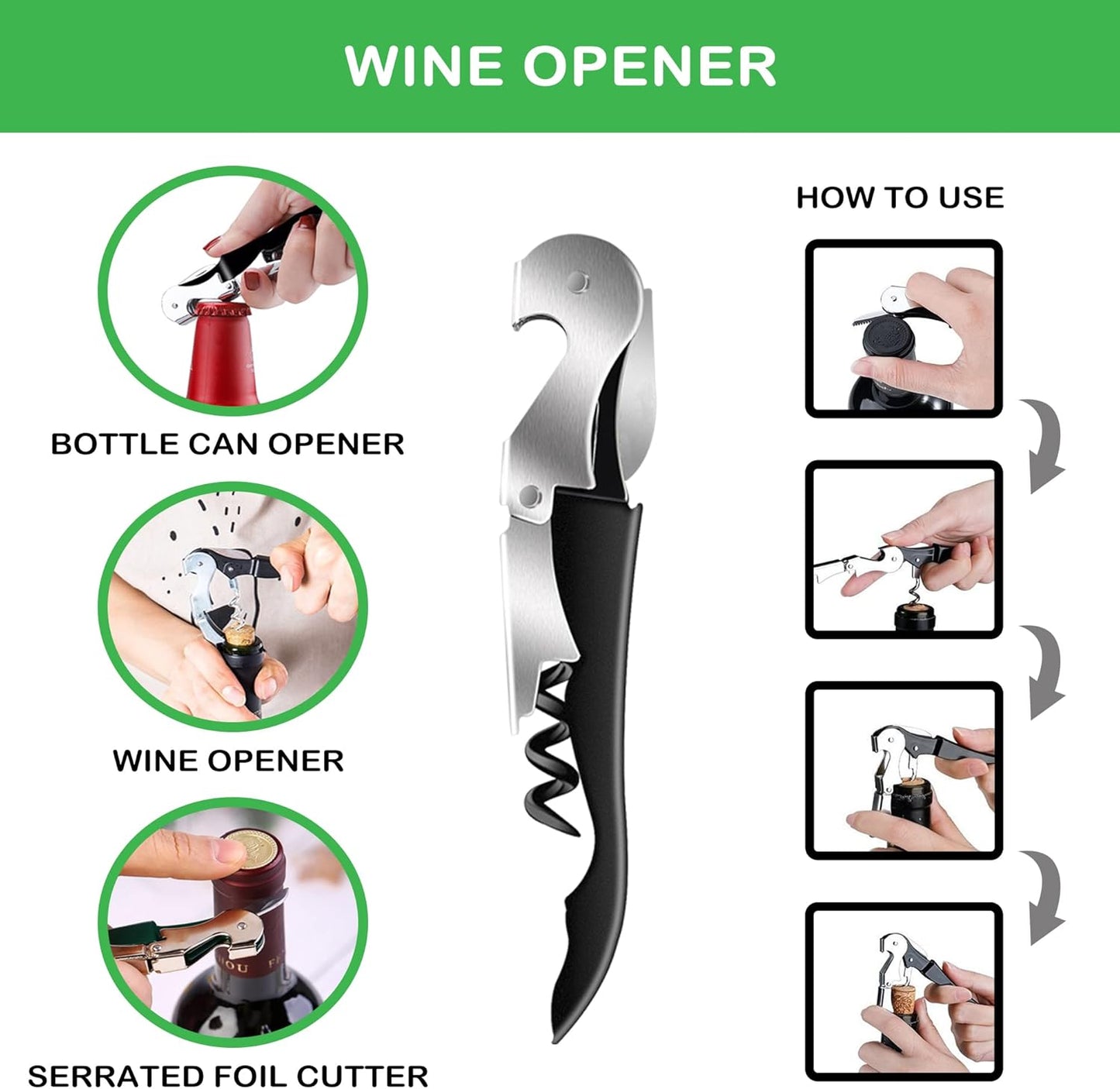 Jar Opener for Weak Hands, Seniors with Arthritis, 5 in 1 Multi Function Bottle Opener Lid Opener for Arthritic Hands with Corkscrew Wine Opener (Green)