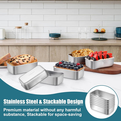 Mini Loaf Pans Set, 6 PCS Small Bread Loaf Pan for Baking, 6.3 X 3.5 Inch Stainless Steel Baking Pans for Homemade Bread, Meatloaf, Cake and Brownies, Healthy & Non Toxic, Dishwasher Safe