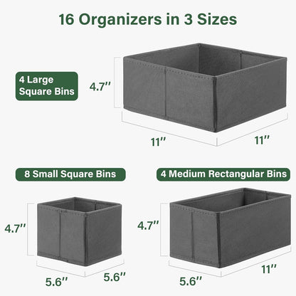 16 Pack Drawer Organizer Clothes, Dresser Drawer Organizers for Clothing Fabric Foldable Closet Organizers and Storage Bins for Baby Clothes, Nursery, Underwear, Bras, Socks