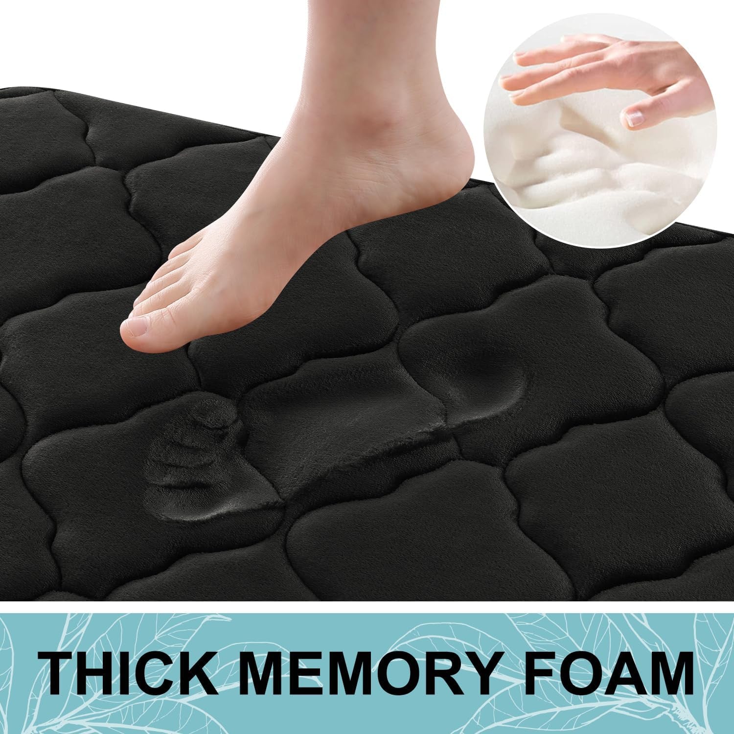 Memory Foam Bath Mat Set of 3 Piece, Bathroom Rugs and Toilet Rug U-Shaped, Ultra Soft and Absorbent, Comfortable, Non-Slip, Machine Washable, Shower and Home Decor Accessories, Black
