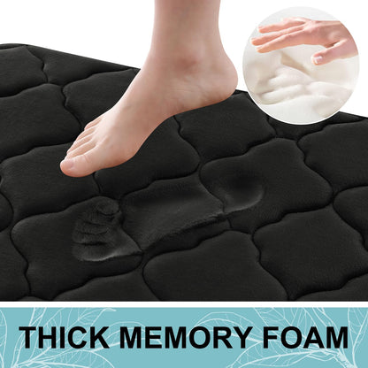 Memory Foam Bath Mat Set of 3 Piece, Bathroom Rugs and Toilet Rug U-Shaped, Ultra Soft and Absorbent, Comfortable, Non-Slip, Machine Washable, Shower and Home Decor Accessories, Black