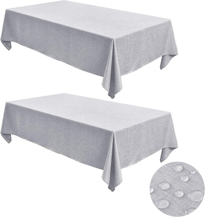 Faux Linen Rectangle Tablecloths: Water and Stain Resistant Farmhouse Style, Washable Burlap Textured Covers for Kitchen and Dining Events (2 Pack, 52x70 Inch, Light Grey)