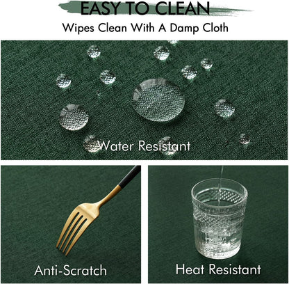 Hunter Green Thick Polyester Linen Rectangle Tablecloth with Decorative Cutouts, Waterproof, Stain and Wrinkle Resistant, Ideal for Christmas and Holiday Dining, 52 x 70 Inches