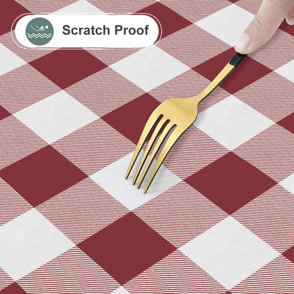 Rectangle Waterproof Vinyl Table Cloth, Buffalo Flannel Backed Tablecloth, Wipeable Plastic Table Cover for Dinner, Kitchen, Outdoor (60" X 84", Burgundy and White)