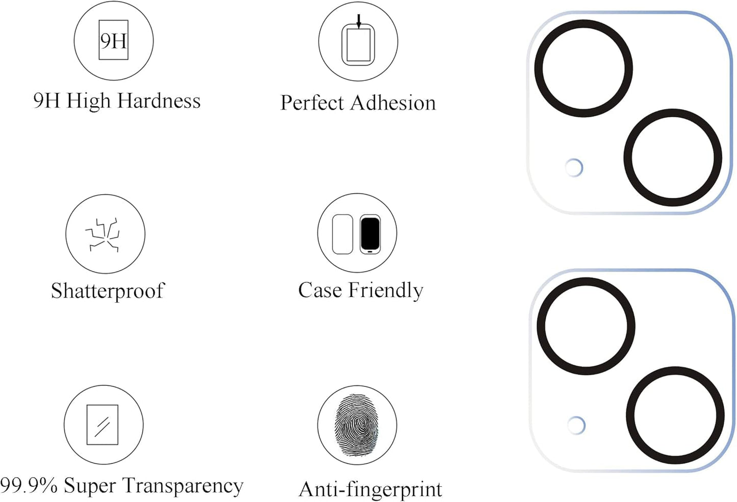 Iphone 16E/14/13/13 Pro [6.1 Inch] Glass Screen Protector 3 Pack Tempered Glass and Camera Lens Protector for Iphone 13 6.1" ＆ Iphone 13 Mini 5.4"