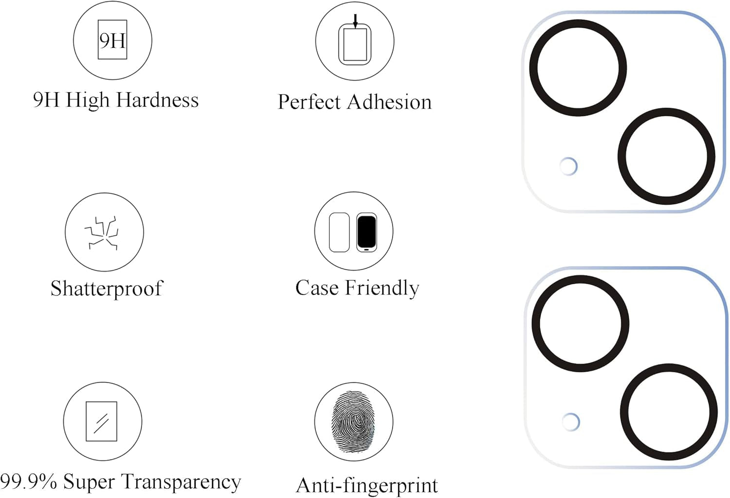 Iphone 16E/14/13/13 Pro [6.1 Inch] Glass Screen Protector 3 Pack Tempered Glass and Camera Lens Protector for Iphone 13 6.1" ＆ Iphone 13 Mini 5.4"