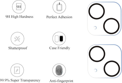 Iphone 16E/14/13/13 Pro [6.1 Inch] Glass Screen Protector 3 Pack Tempered Glass and Camera Lens Protector for Iphone 13 6.1" ＆ Iphone 13 Mini 5.4"