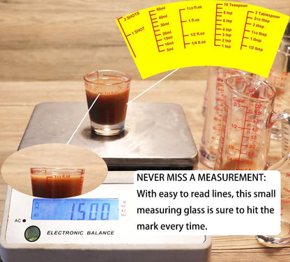 Ackers Mini Measure Heavy Glass, 32-Incremental Measurements Multi-Purpose Liquid and Dry Measuring Shot Glass, Red Single