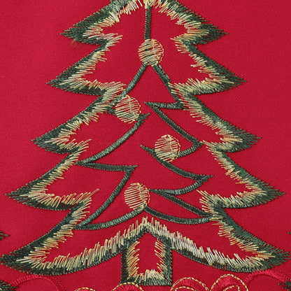 Red Christmas Placemats - 13 X 19 Inch Set of 4, Embroidered Cutwork with Green Christmas Tree and Gifts, Holiday Placemats for Xmas Party Kitchen Decor