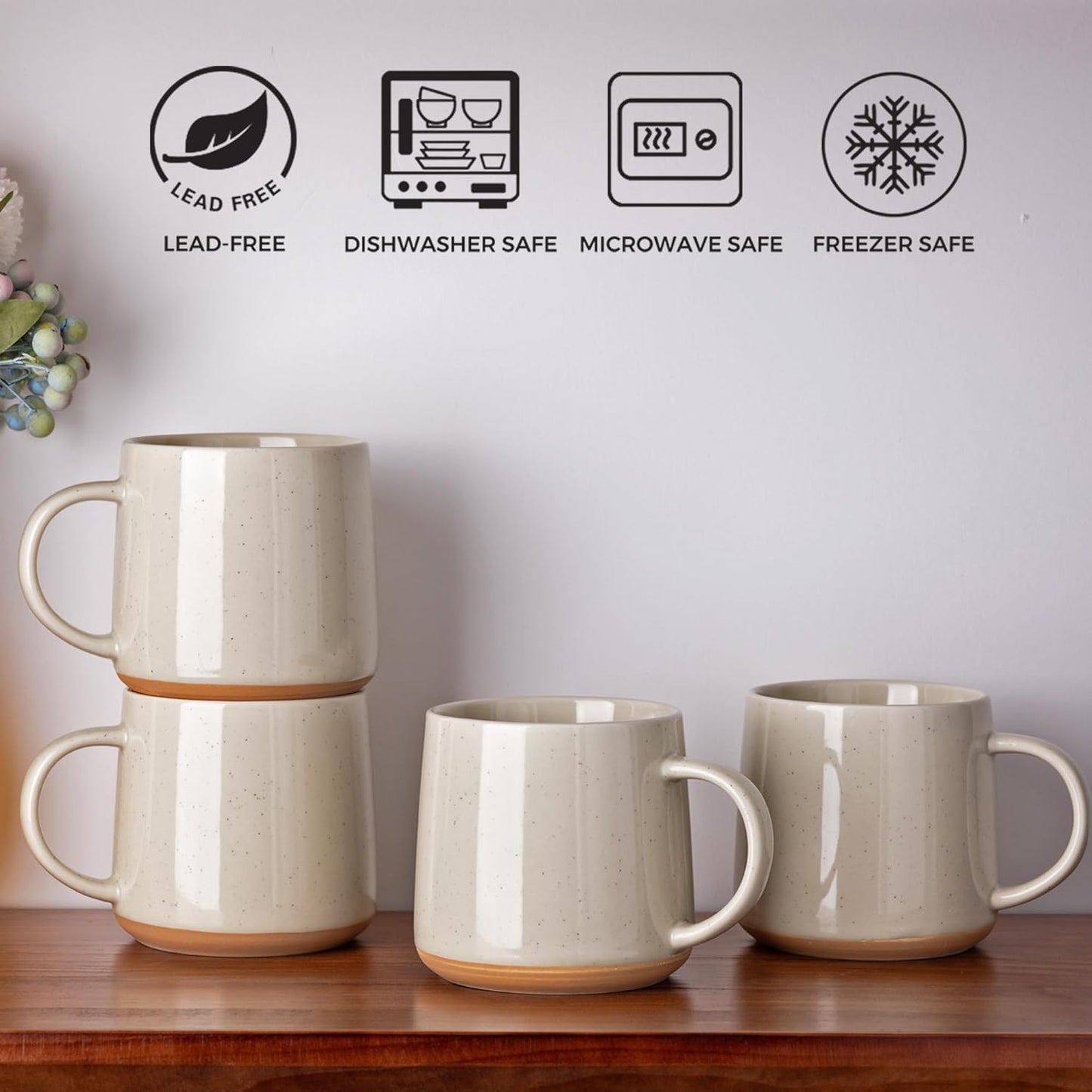 Handmade Ceramic Coffee Mugs Set of 4, 17 Oz with Terracotta Underside - Ideal for Latte, Tea, Beer, and Hot Cocoa, Dishwasher and Microwave Safe