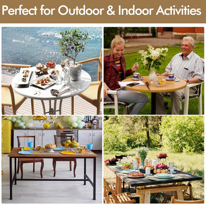 2-Pack Faux Linen Round Table Covers with Flannel Backing, Waterproof Vinyl Fitted Elastic Tablecloths for Picnics, Parties, and Indoor Dining (Fits 45"-56" Round Tables)