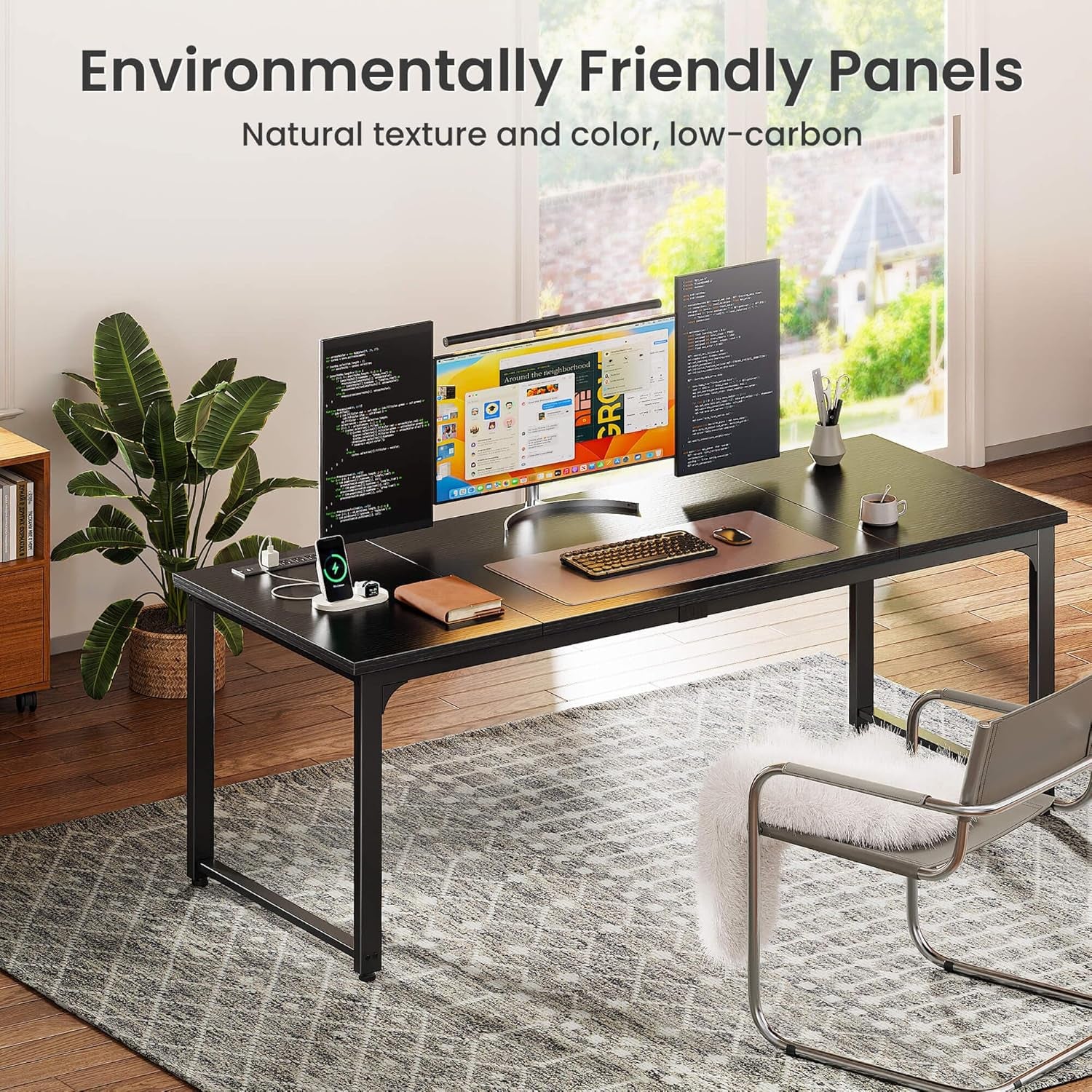 63 x 24 Inch Heavy-Duty Computer Desk with Power Outlets & USB-C, Enhanced Desktop Thickness, Sturdy Metal Frame, Ideal for Home Office and Gaming, Black