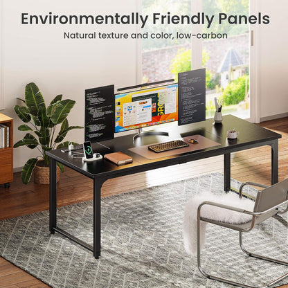 63 x 24 Inch Heavy-Duty Computer Desk with Power Outlets & USB-C, Enhanced Desktop Thickness, Sturdy Metal Frame, Ideal for Home Office and Gaming, Black