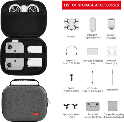 Lightweight & Compact Carrying Case for DJI Neo Drone – Easy-To-Carry Hard Bag for Fly More Combo, RC-N3 Controller,Batteries Accessories
