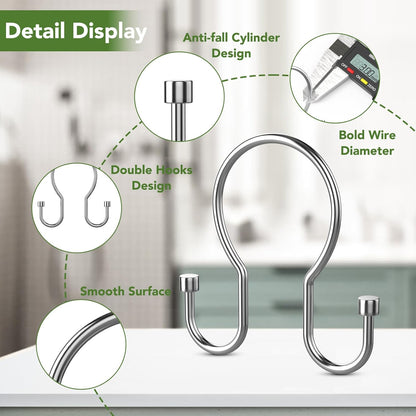 Shower Curtain Hooks, Black Shower Curtain Rings, Sturdy Simple Double Hook Shower Curtain Hooks Rust Proof, Smooth Gliding Metal Shower Hooks for Shower Curtain Rod (Chrome, 12 Pack)