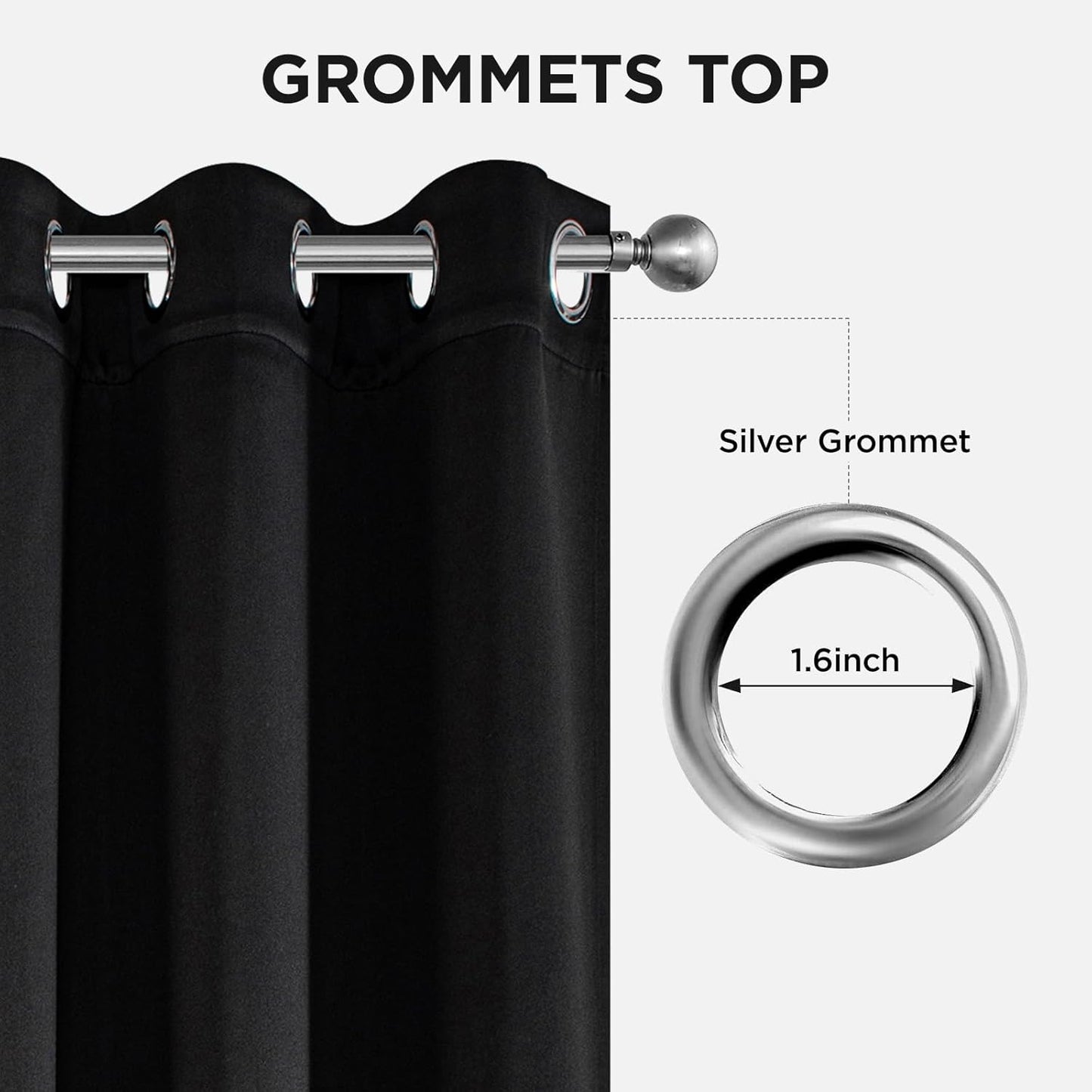 84-Inch Thermal Insulated Blackout Curtains for Bedroom - Room Darkening Light Blocking Drapes with Grommets, Noise Reduction & Wrinkle-Free Design, Set of 2 Panels for Living Room Windows