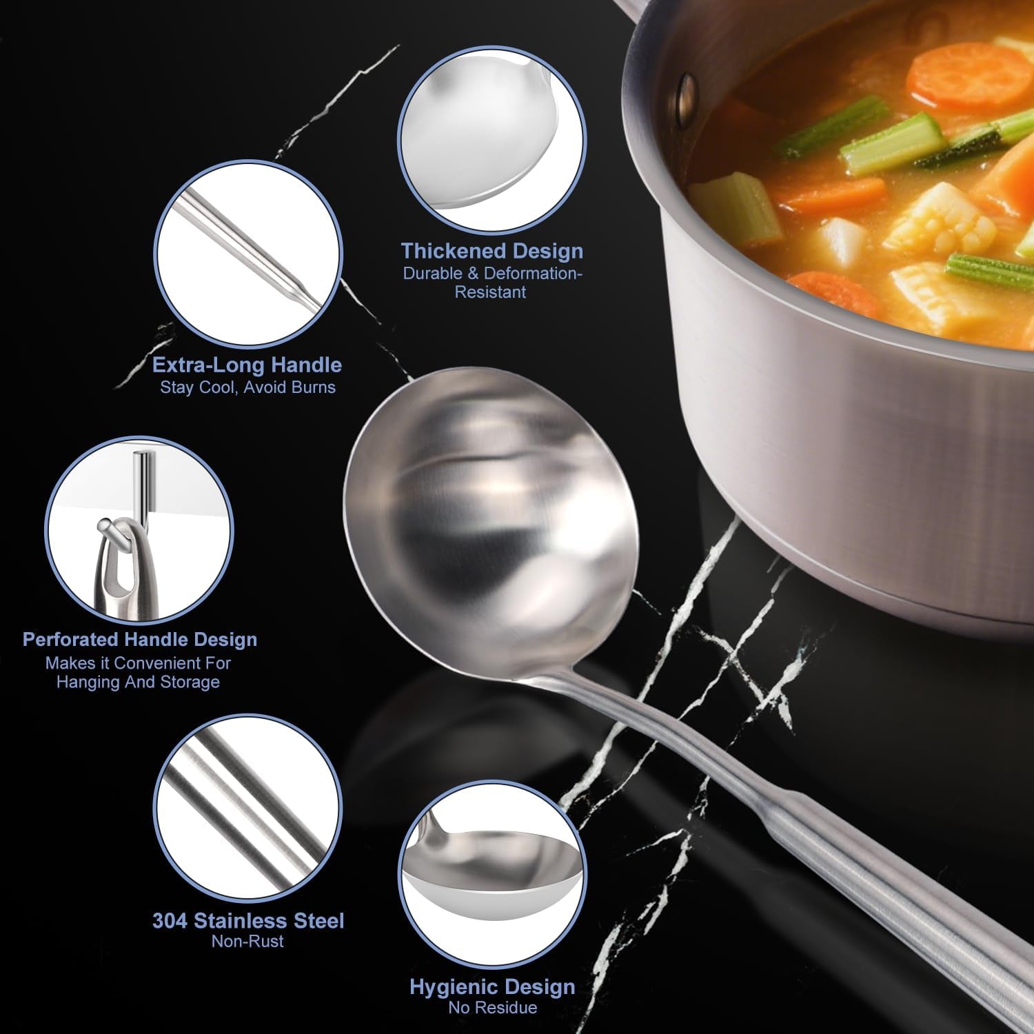 Stainless Steel Soup Ladle Spoon 13.7" – Kitchen Ladle for Cooking and Serving, One-Piece 304 Stainless Steel Serving Spoon for Soup, Stew, Gravy, Broth