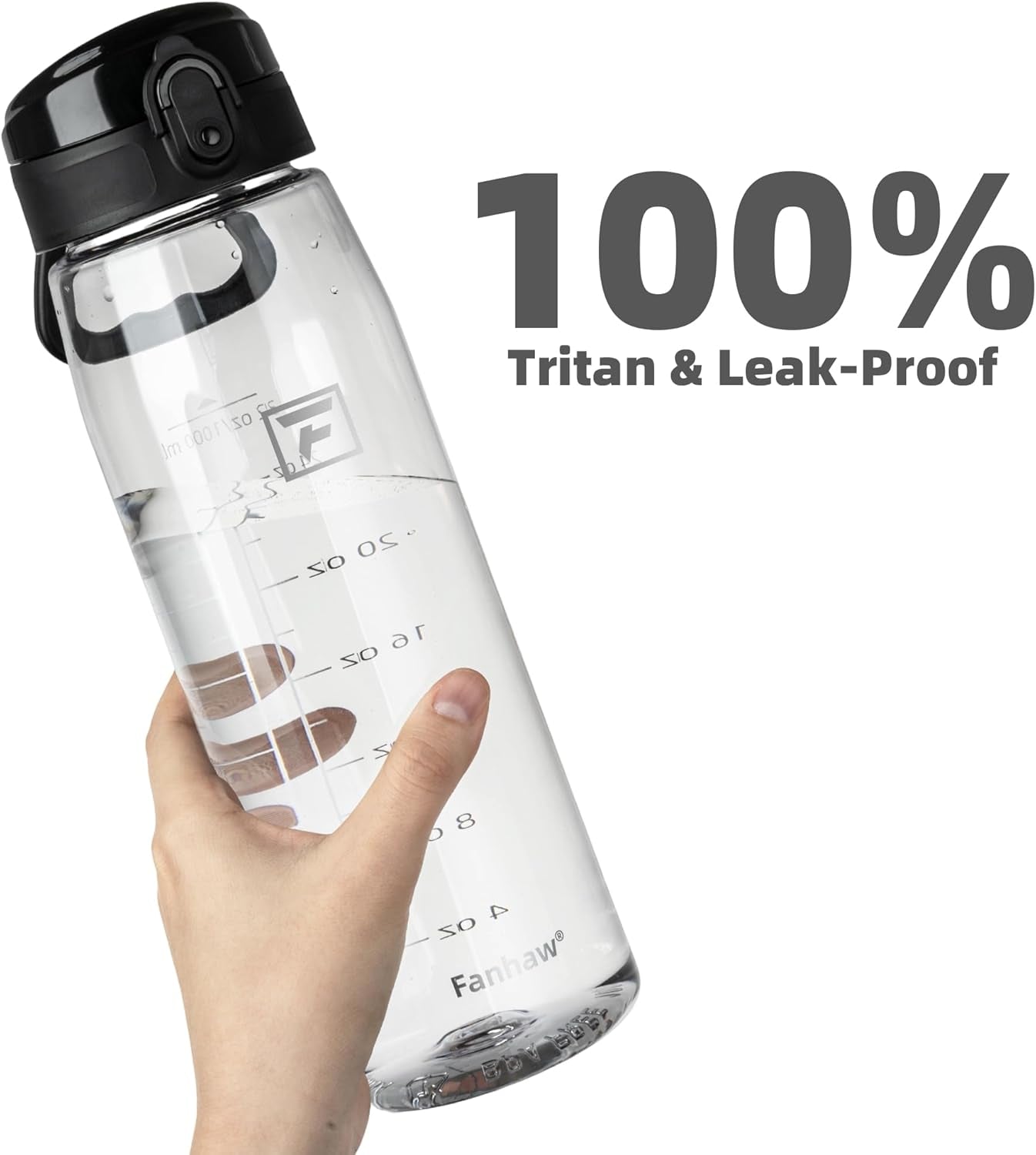 32 Oz Tritan Water Bottle with Chug Lid - Clear, Bpa-Free, Lightweight, Wide Mouth, Leak-Proof, Perfect for Gym, Travel, School, Office, and Sports (Clear & Black)