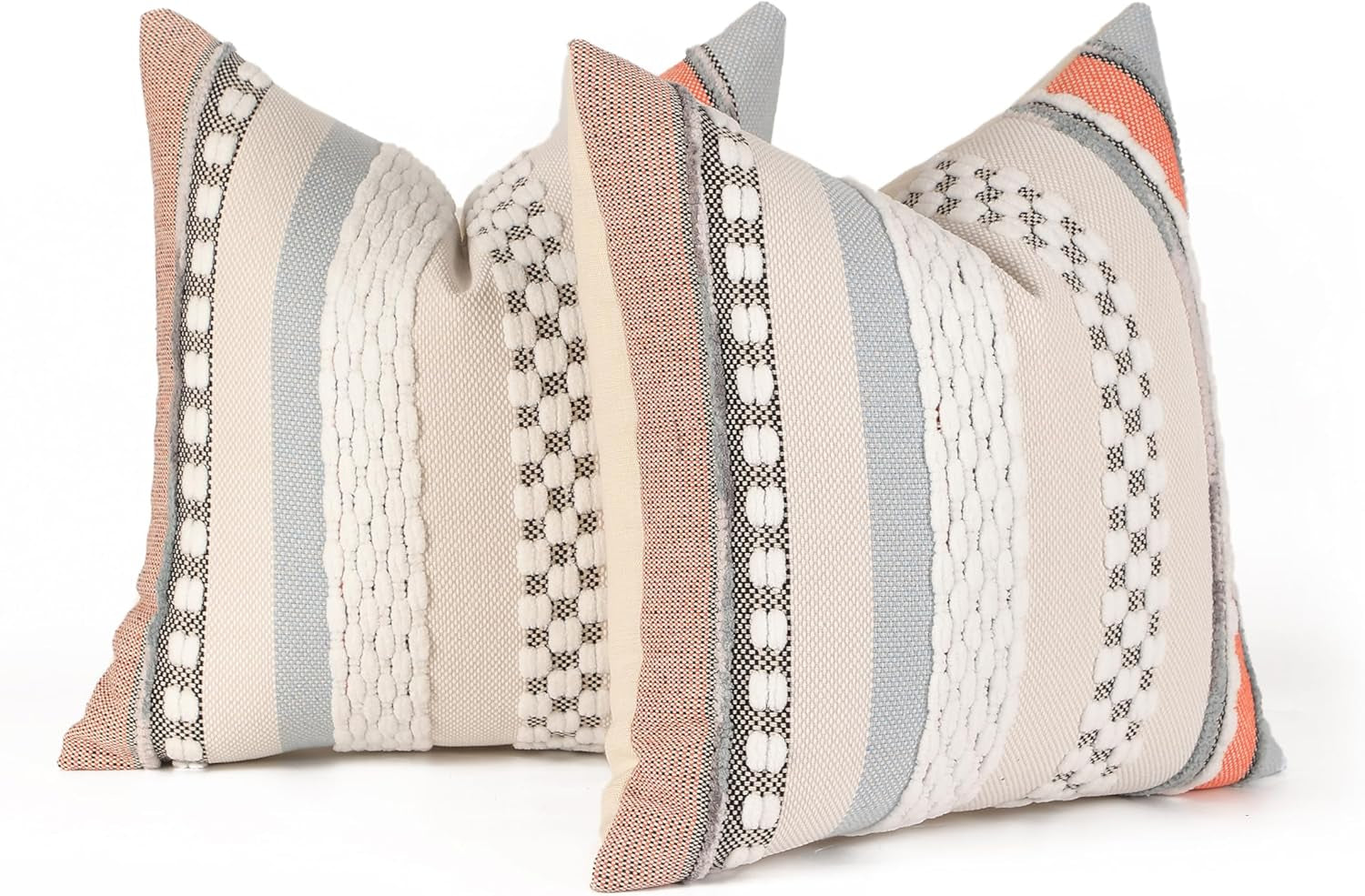 Pack of 2 Boho Throw Pillow Covers Accent Striped Pillowcovers Farmhouse Decorative Cushion Case Home Decor 18 X 18 Inch Orange Blue