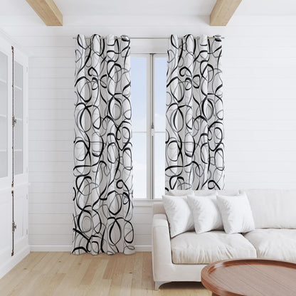 Black Grey White Geometric Curtains 2 Panels Sets Abstract Line Modern Art Pattern Window Treatments Room Darkening Heat Blocking Elegant Curtain Decor for Living Room Bedroom 52X84 Inches