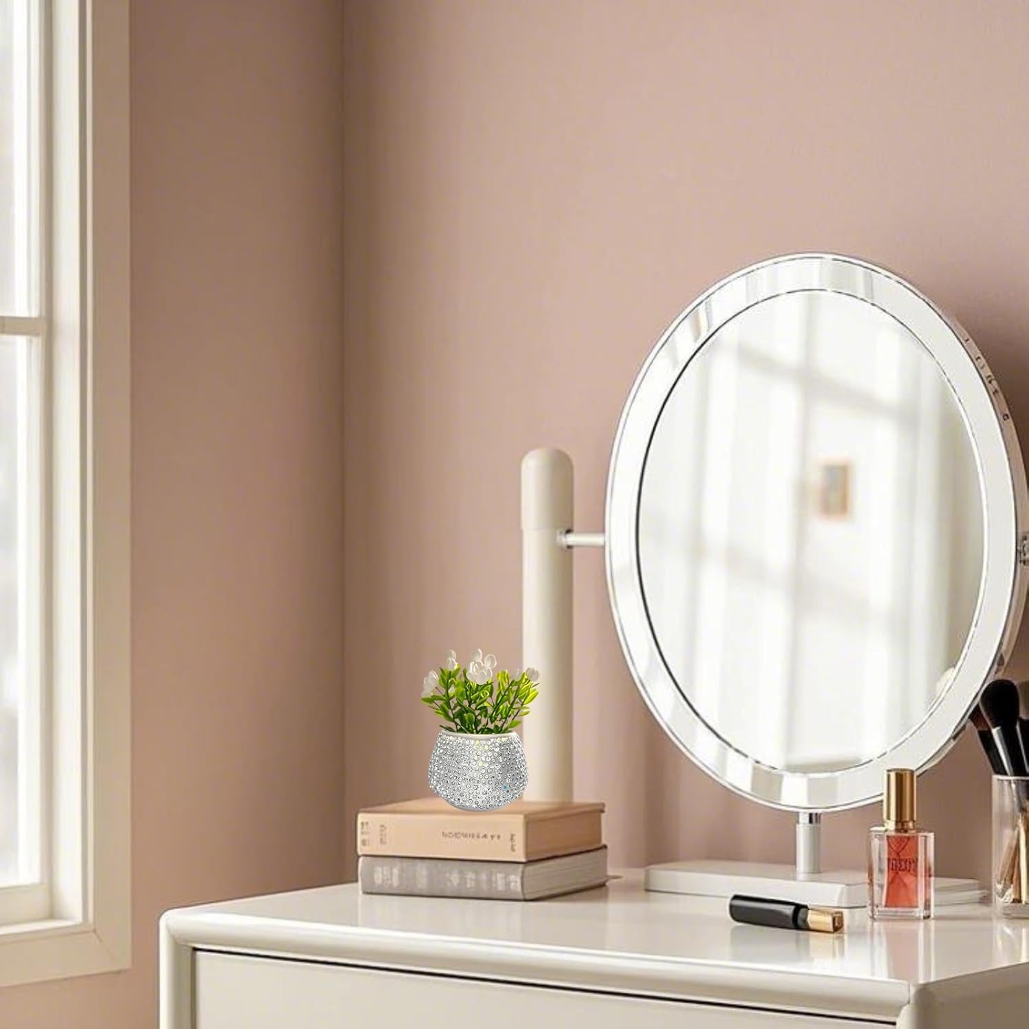 Flower Car Accessories Bling Dashboard Decorations, Car Flower Vase Decals, Cute Car Interior Decor, Bling Desk Flowers for Women Office Girl Gifts