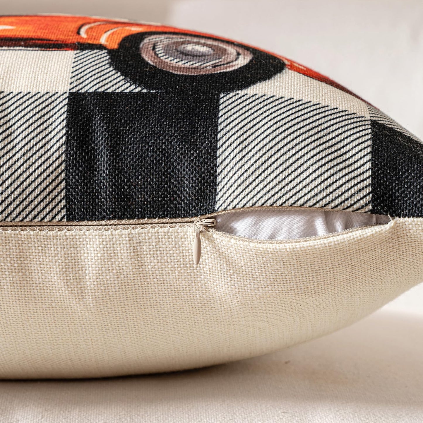 Fall Orange Throw Pillow Covers Buffalo Check Plaid Pumpkin Thanksgiving Harvest Decorations 18X18 Inch Autumn Gather Farmhouse Cushion Cases for Sofa Couch Set of 4