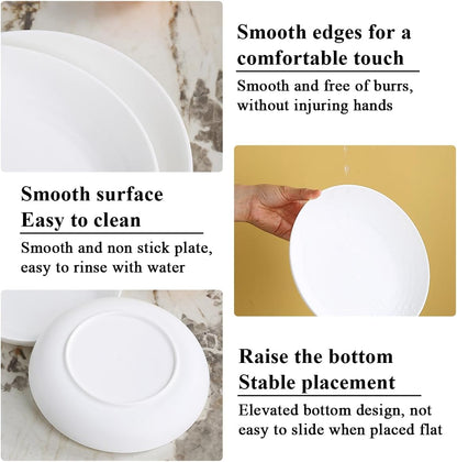 Set of 12 Durable 9-Inch White Plastic Plates - Reusable Unbreakable Dinnerware for Home, Kids, and Outdoor Activities