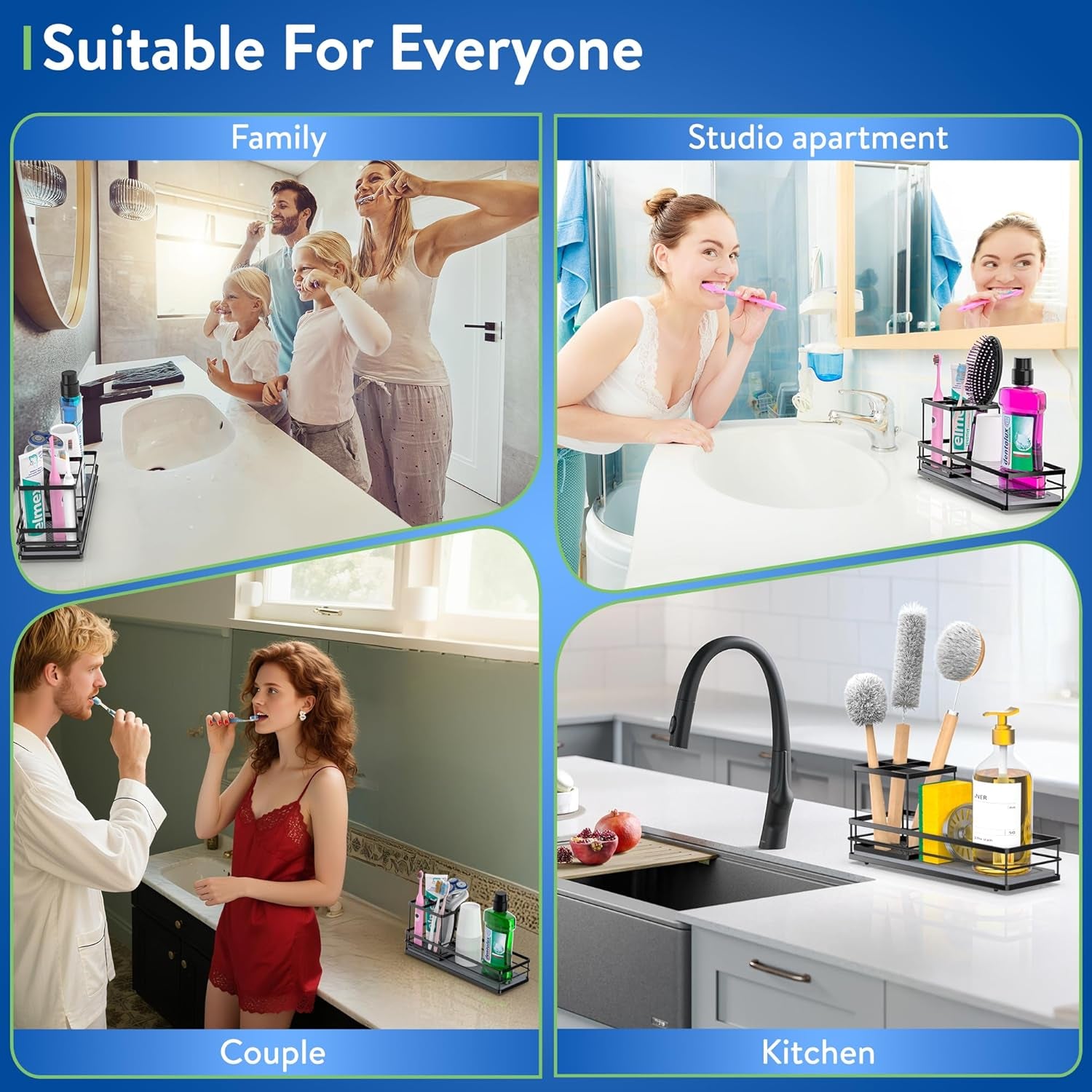 Toothbrush Holders with Water Absorbing Diatomite for Bathrooms, Electric Tooth Brush Toothpaste Holder, Kitchen Countertop Sink Caddy Sponge Organizers and Storage, Stone Drying