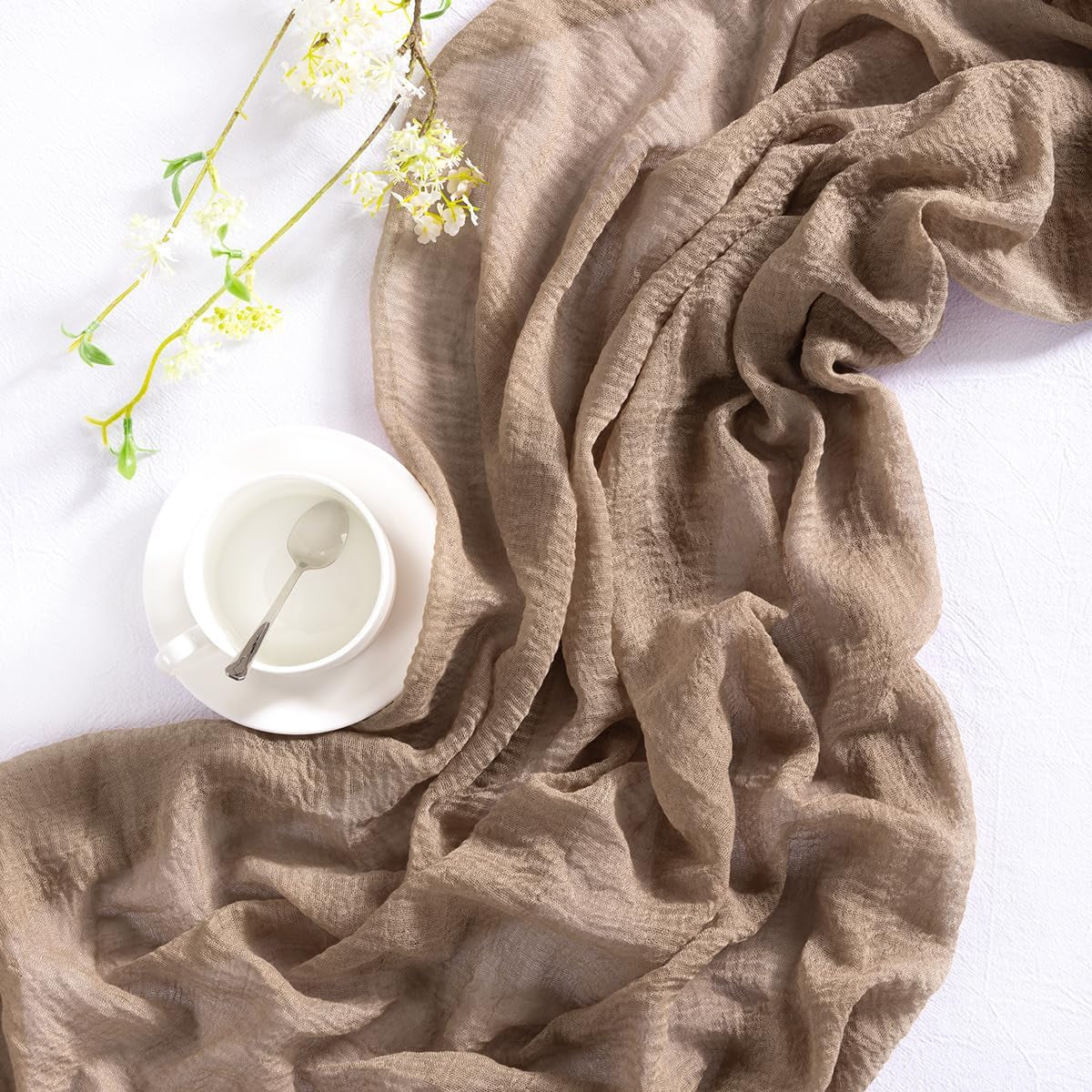 Nude Cheesecloth Table Runner 4 Pack Fall Thanksgiving Table Runners 120 Inches Boho Gauze Coffee Cheese Cloths for Rustic Wedding Bridal Baby Shower Decor Party Fall Table Centerpiece